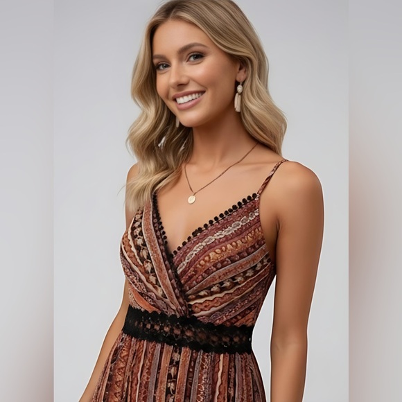 Tribal Print Guipure Lace Insert Cami Dress - Picture 2 of 5